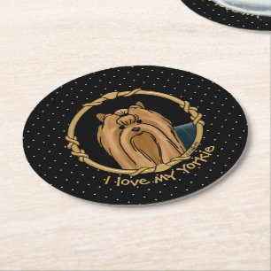 Fancy Lijst Yorkshire Terrier Yorkie Portrait Cute Ronde Kartonnen Onderzetter