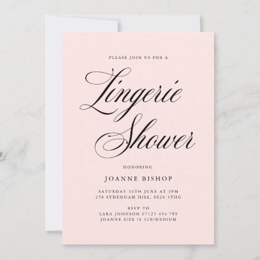 Fancy Lingerie Vrijgezellenfeest Blush & Black Kaart (Voorkant)