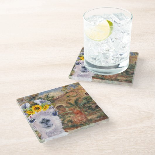 Fancy Llama- en Renoir-boerderij Glazen Onderzetter (Schuin)