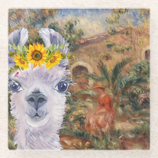Fancy Llama- en Renoir-boerderij Glazen Onderzetter (Voorkant)