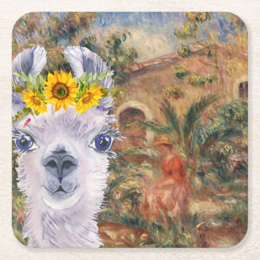 Fancy Llama- en Renoir-boerderij Kartonnen Onderzetters (Voorkant)