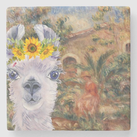 Fancy Llama- en Renoir-boerderij Stenen Onderzetter (Voorkant)