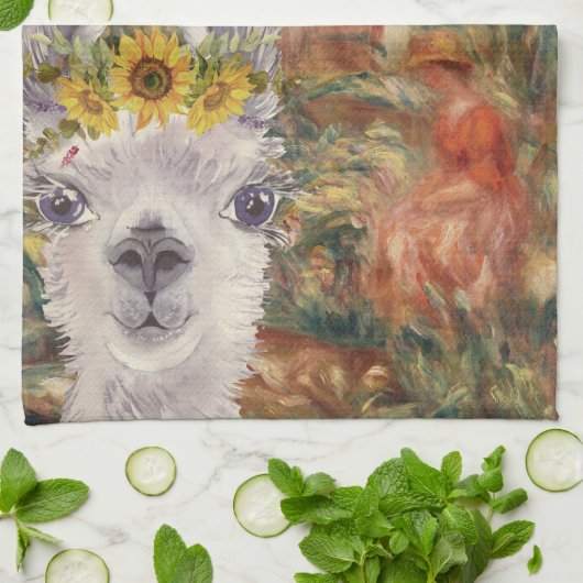 Fancy Llama- en Renoir-boerderij Theedoek (Gevouwen)