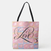 Fancy LOVE Calligrafie script roze hart Tote Bag (Voorkant)
