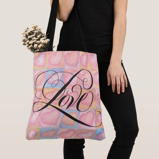 Fancy LOVE Calligrafie script roze hart Tote Bag (Dichtbij)