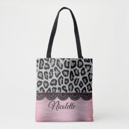 Fancy luipaard en kant met roze blindheid tote bag