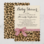 Fancy luipaard roze boog meisje Baby shower uitnod Kaart (Voorkant / Achterkant)