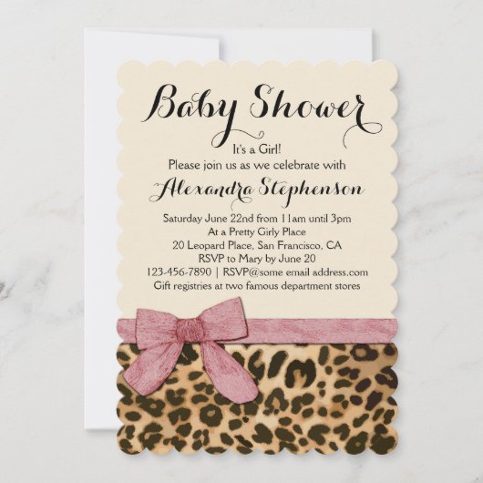 Fancy luipaard roze boog meisje Baby shower uitnod Kaart (Voorkant)