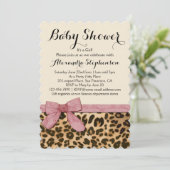 Fancy luipaard roze boog meisje Baby shower uitnod Kaart (Staand voorkant)