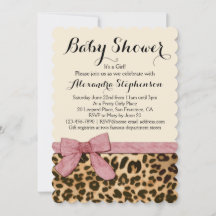 Fancy luipaard roze boog meisje Baby shower uitnod