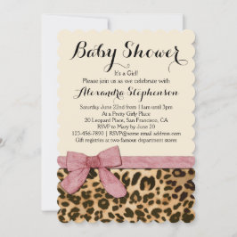 Fancy luipaard roze boog meisje Baby shower uitnod Kaart