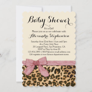 Fancy luipaard roze boog meisje Baby shower uitnod Kaart
