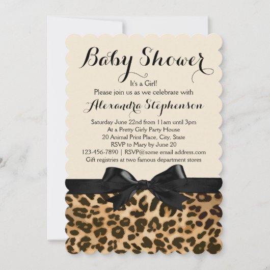 Fancy luipaard zwart boog meisje Baby shower Kaart (Voorkant)