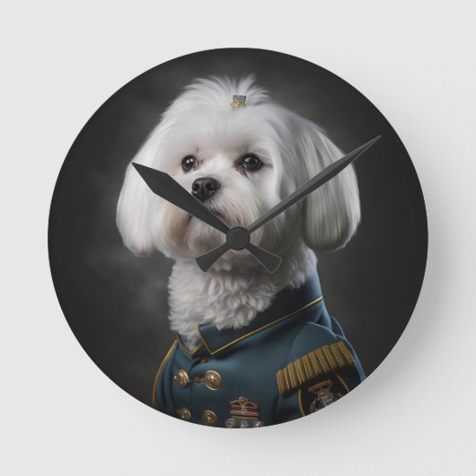 Fancy Maltees Puppy Dog Portret Ronde Klok (Voorkant)