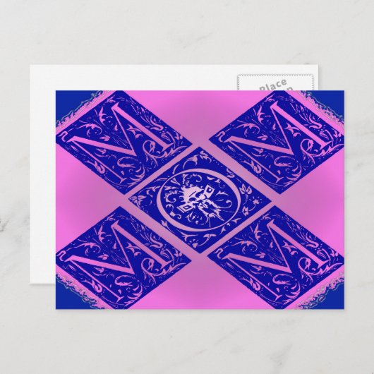 Fancy mam-tekst in blauw en Paars Briefkaart (Voorkant / Achterkant)