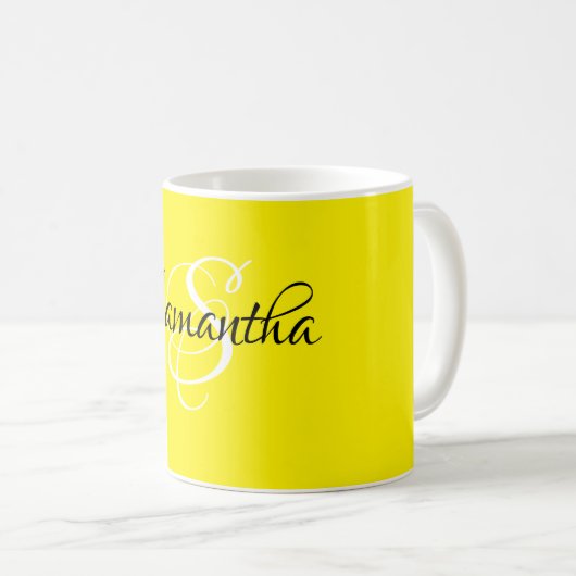 Fancy Manuscript Gepersonaliseerd Gele Kleur en Mo Koffiemok (Voorkant rechts)