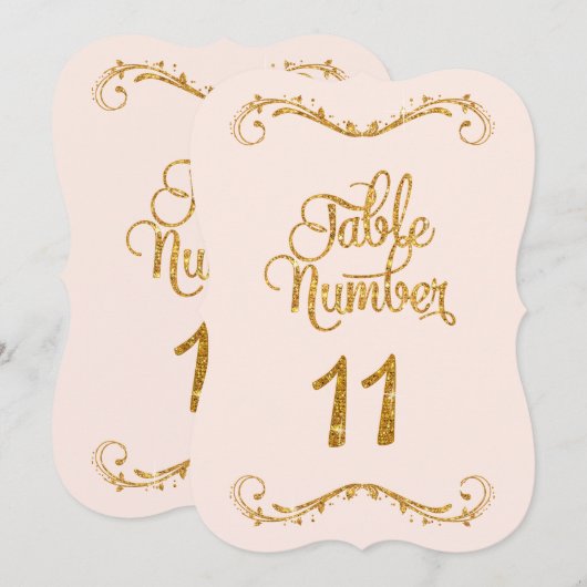 Fancy Manuscript Glitter Table Number 11 Weddings Kaart (Voorkant / Achterkant)