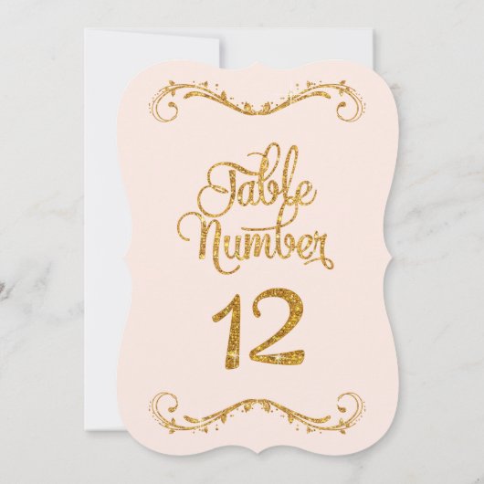 Fancy Manuscript Glitter Table Number 12 Weddings Kaart (Achterkant)