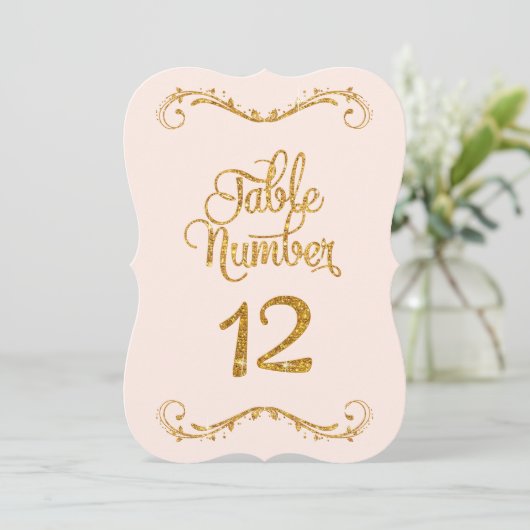 Fancy Manuscript Glitter Table Number 12 Weddings Kaart (Staand voorkant)