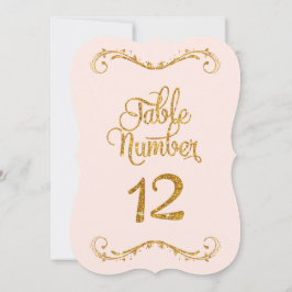 Fancy Manuscript Glitter Table Number 12 Weddings Kaart