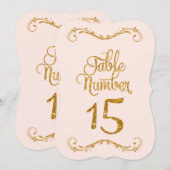 Fancy Manuscript Glitter Table Number 15 Weddings Kaart (Voorkant / Achterkant)