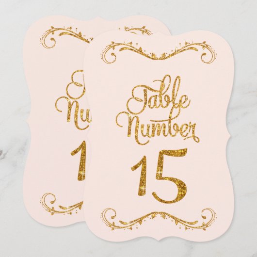 Fancy Manuscript Glitter Table Number 15 Weddings Kaart (Voorkant / Achterkant)