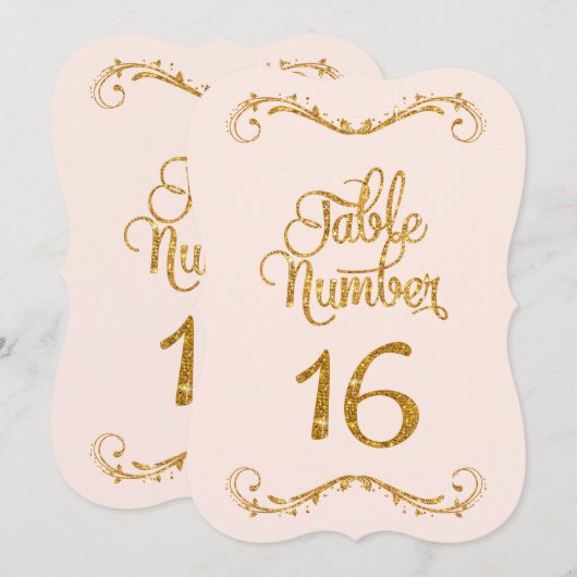Fancy Manuscript Glitter Table Number 16 Weddings Kaart (Voorkant / Achterkant)