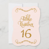 Fancy Manuscript Glitter Table Number 16 Weddings Kaart (Voorkant)