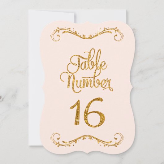 Fancy Manuscript Glitter Table Number 16 Weddings Kaart (Voorkant)