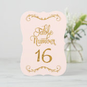 Fancy Manuscript Glitter Table Number 16 Weddings Kaart (Staand voorkant)