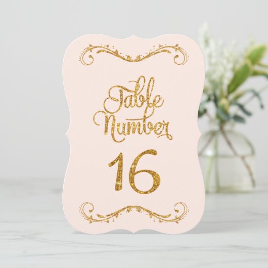 Fancy Manuscript Glitter Table Number 16 Weddings Kaart (Staand voorkant)