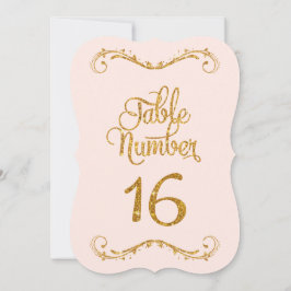 Fancy Manuscript Glitter Table Number 16 Weddings Kaart