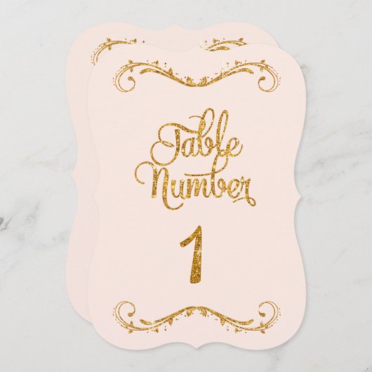 Fancy Manuscript Glitter Table Number 1 Weddenscha Kaart (Voorkant / Achterkant)