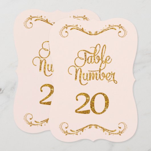 Fancy Manuscript Glitter Table Number 20 Weddings Kaart (Voorkant / Achterkant)