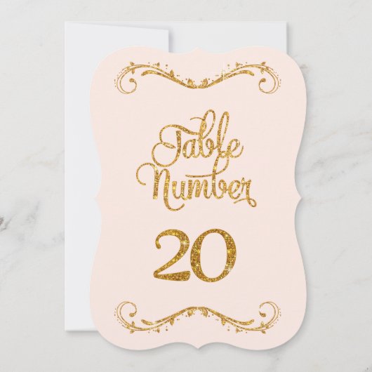 Fancy Manuscript Glitter Table Number 20 Weddings Kaart (Achterkant)