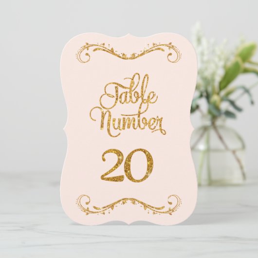 Fancy Manuscript Glitter Table Number 20 Weddings Kaart (Staand voorkant)
