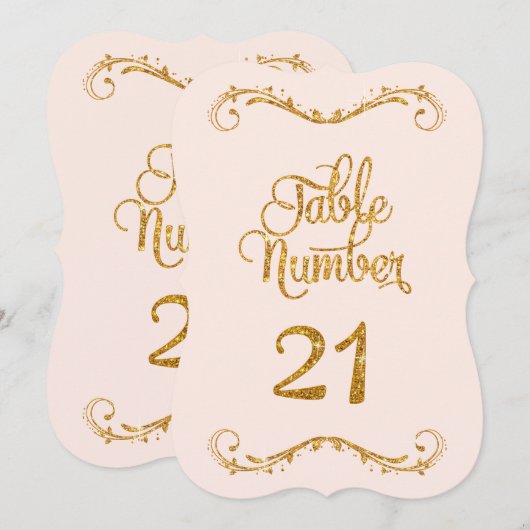 Fancy Manuscript Glitter Table Number 21 Weddings Kaart (Voorkant / Achterkant)