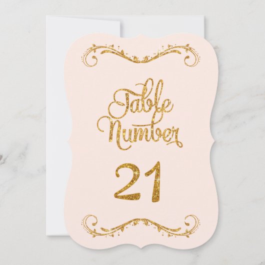 Fancy Manuscript Glitter Table Number 21 Weddings Kaart (Achterkant)