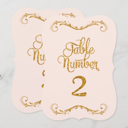 Fancy Manuscript Glitter Table Number 2 Weddenscha Kaart (Voorkant / Achterkant)