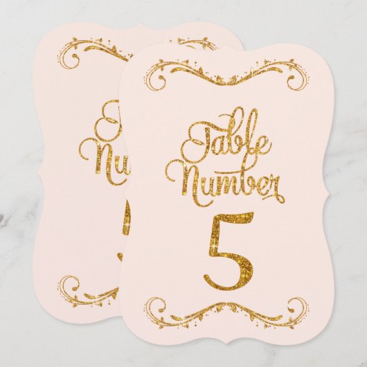 Fancy Manuscript Glitter Table Number 5 Weddenscha Kaart (Voorkant / Achterkant)