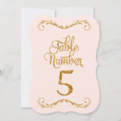 Fancy Manuscript Glitter Table Number 5 Weddenscha Kaart (Achterkant)
