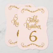 Fancy Manuscript Glitter Table Number 6 Weddenscha Kaart (Voorkant / Achterkant)