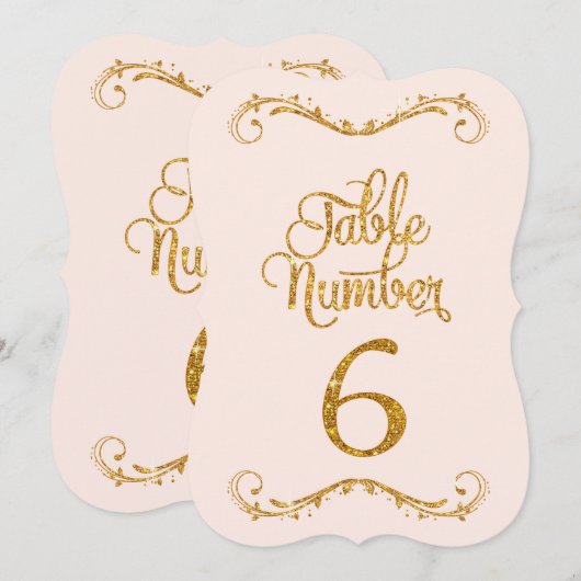 Fancy Manuscript Glitter Table Number 6 Weddenscha Kaart (Voorkant / Achterkant)