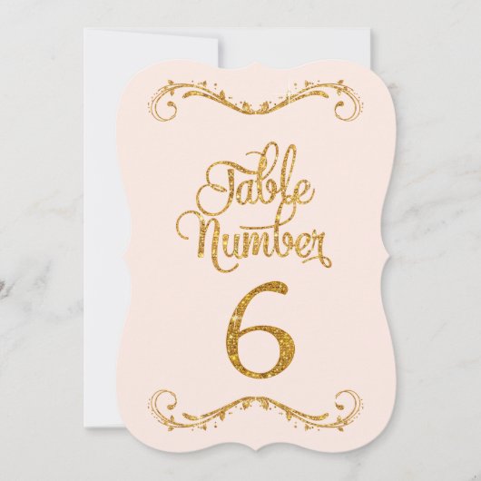 Fancy Manuscript Glitter Table Number 6 Weddenscha Kaart (Voorkant)