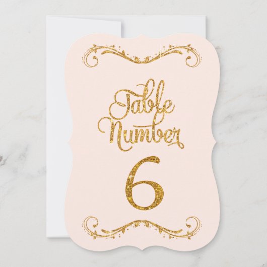 Fancy Manuscript Glitter Table Number 6 Weddenscha Kaart (Achterkant)