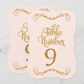 Fancy Manuscript Glitter Table Number 9 Weddenscha Kaart (Voorkant / Achterkant)