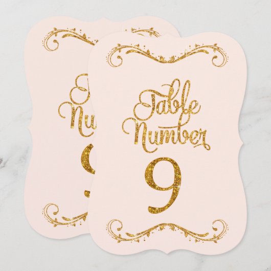 Fancy Manuscript Glitter Table Number 9 Weddenscha Kaart (Voorkant / Achterkant)