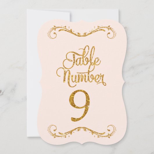 Fancy Manuscript Glitter Table Number 9 Weddenscha Kaart (Achterkant)