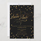 Fancy Manuscript Gold Confetti Wedding sparen de D Save The Date (Voorkant)
