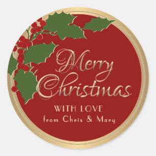 Fancy Manuscript Gold Kerst met Liefde van Ronde Sticker